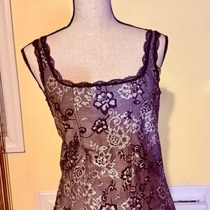 White House Black Market Black & Silver Floral Jacquard Slip